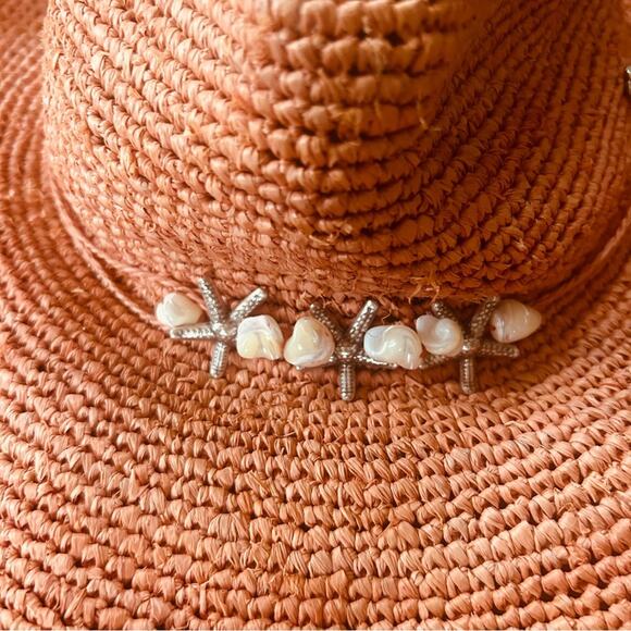 Flora Bella Adjustable Burnt Orange Floppy Straw Hat with Sea Shells/Starfish main image 4